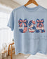 Stars and Stripes Faux Embroidery Design USA Graphic Crop Top | Bow & Print Patriotic 250th Anniversary Cropped T-shirt for the 4th of July __etsy:8105633278