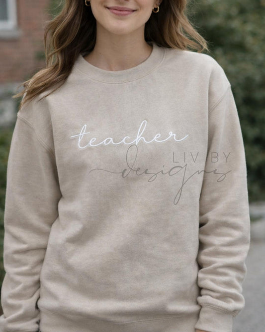 Teacher Embroidered Pullover, Trendy Appreciation Gifts, Teacher Name Crew Personalized, Back to School Wear
