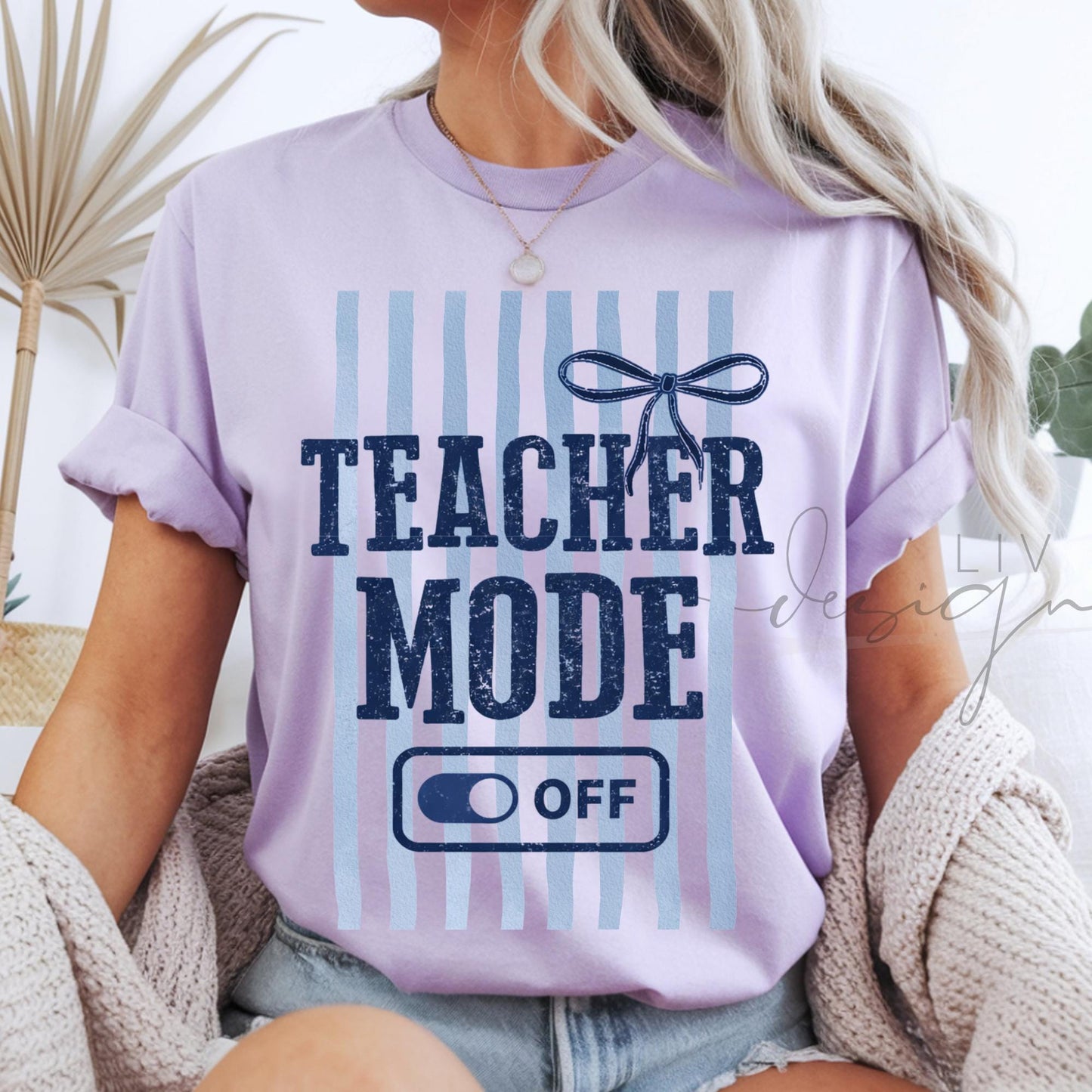 Teacher Tee Striped Comfort Color  | Matching Bestie Teacher Tees, Teacher Appreciation Gift for Elementary Teacher, Teacher Mode Off Tee