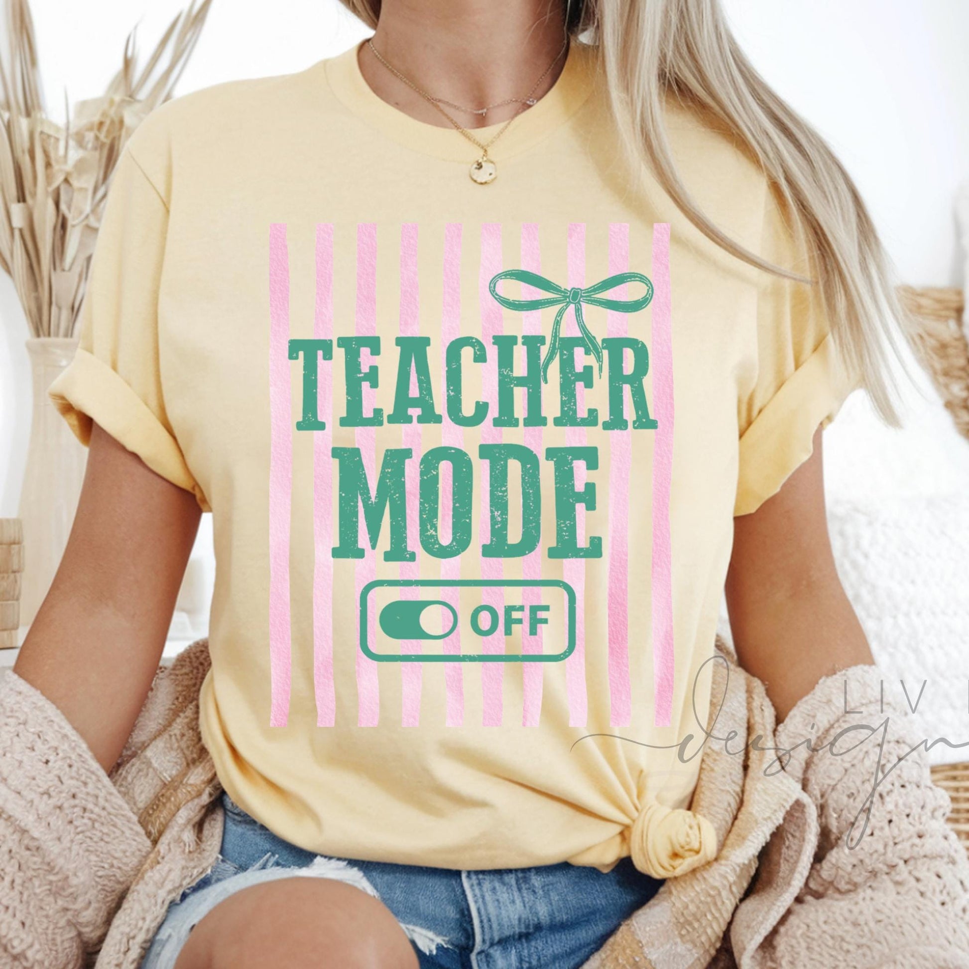 Teacher Tee Striped Comfort Color  | Matching Bestie Teacher Tees, Teacher Appreciation Gift for Elementary Teacher, Teacher Mode Off Tee