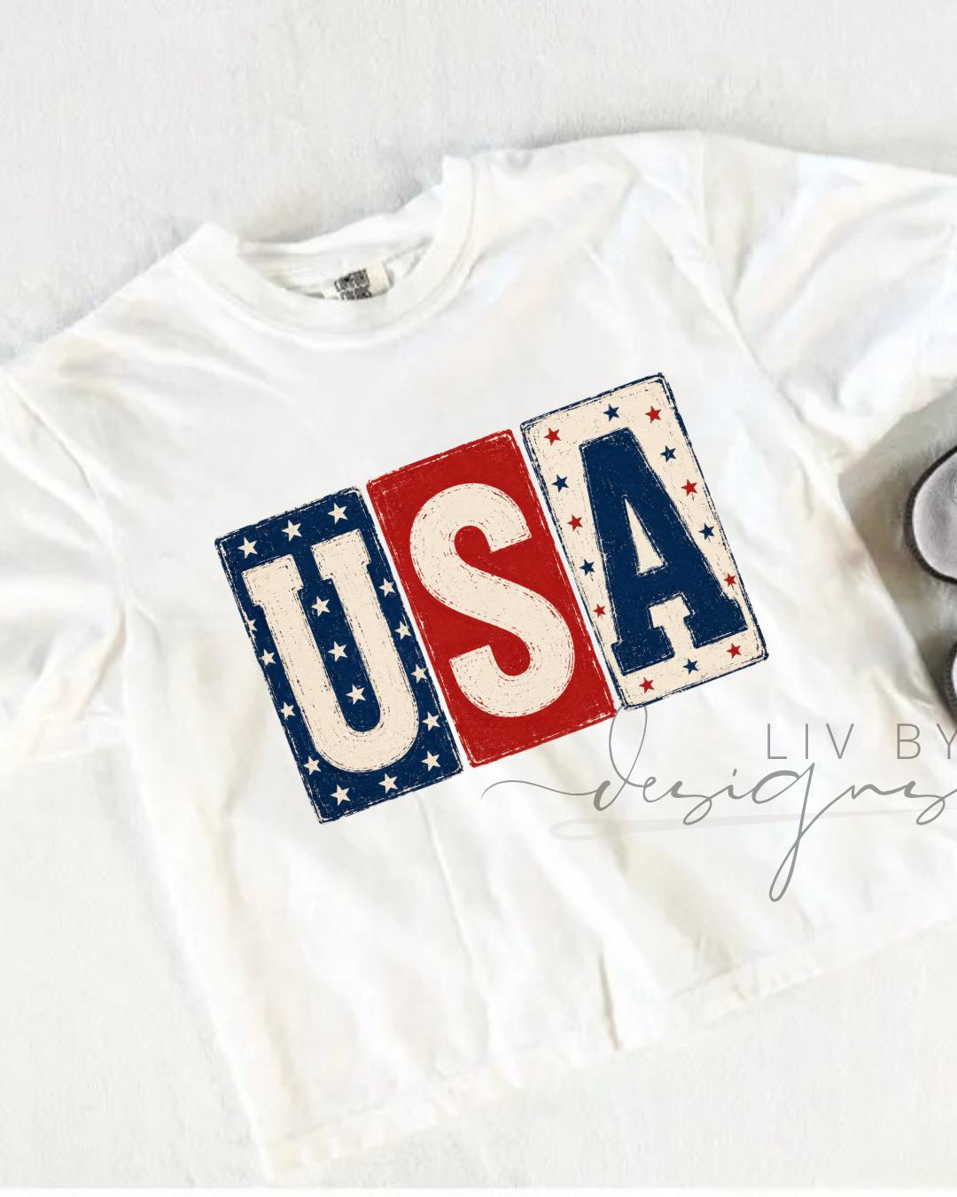 USA Comfort Colors Cropped Tee | Block Letters USA Graphic __etsy:8165253995