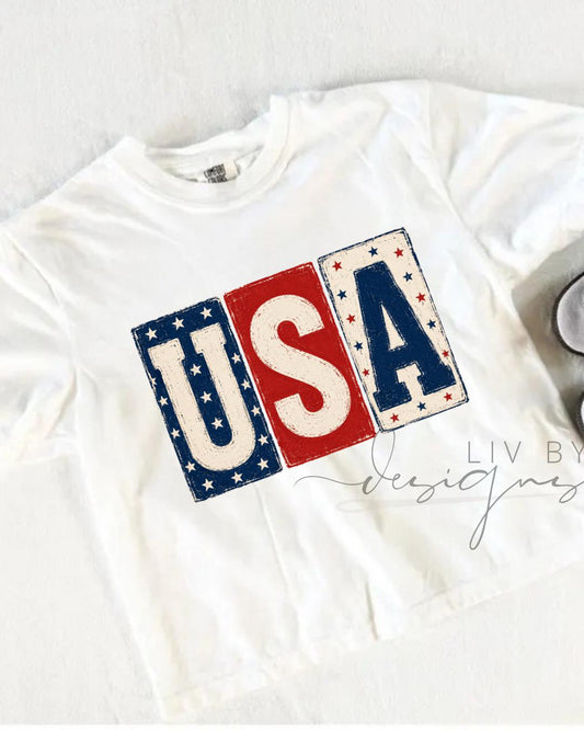USA Comfort Colors Cropped Tee | Block Letters USA Graphic __etsy:8165253995