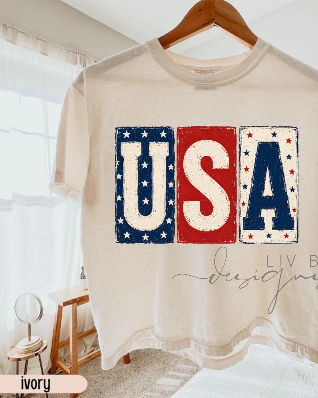 USA Comfort Colors Cropped Tee | Block Letters USA Graphic __etsy:8117345694