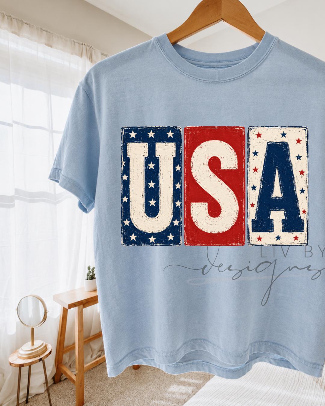 USA Comfort Colors Cropped Tee | Block Letters USA Graphic __etsy:8117345732