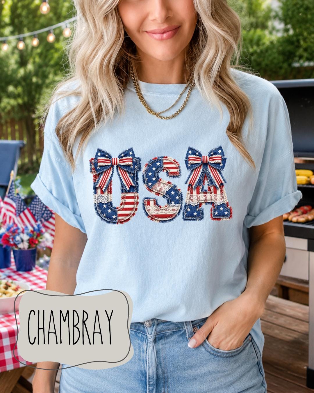 USA Patriotic Bow Tee | Comfort Colors 1717 | Fourth of July Shirt | Coquette Americana Graphic Tee __etsy:8112823878