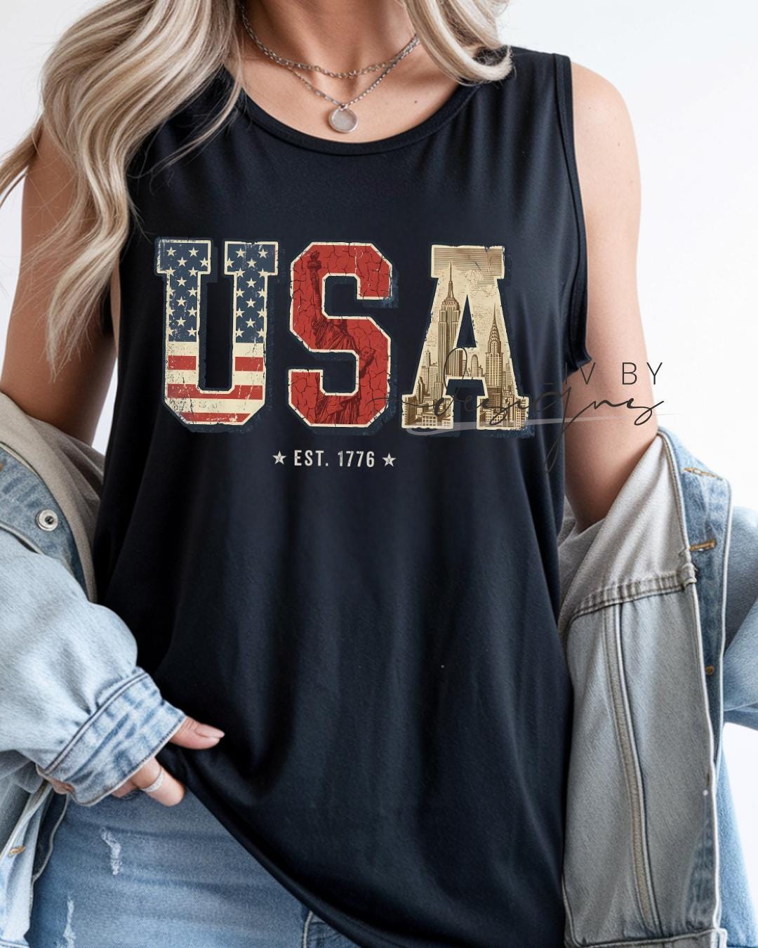 USA Retro Tank | Patriotic Retro tank | Comfort Colors Tank top | Patriotic large letter Graphic __etsy:8093526453