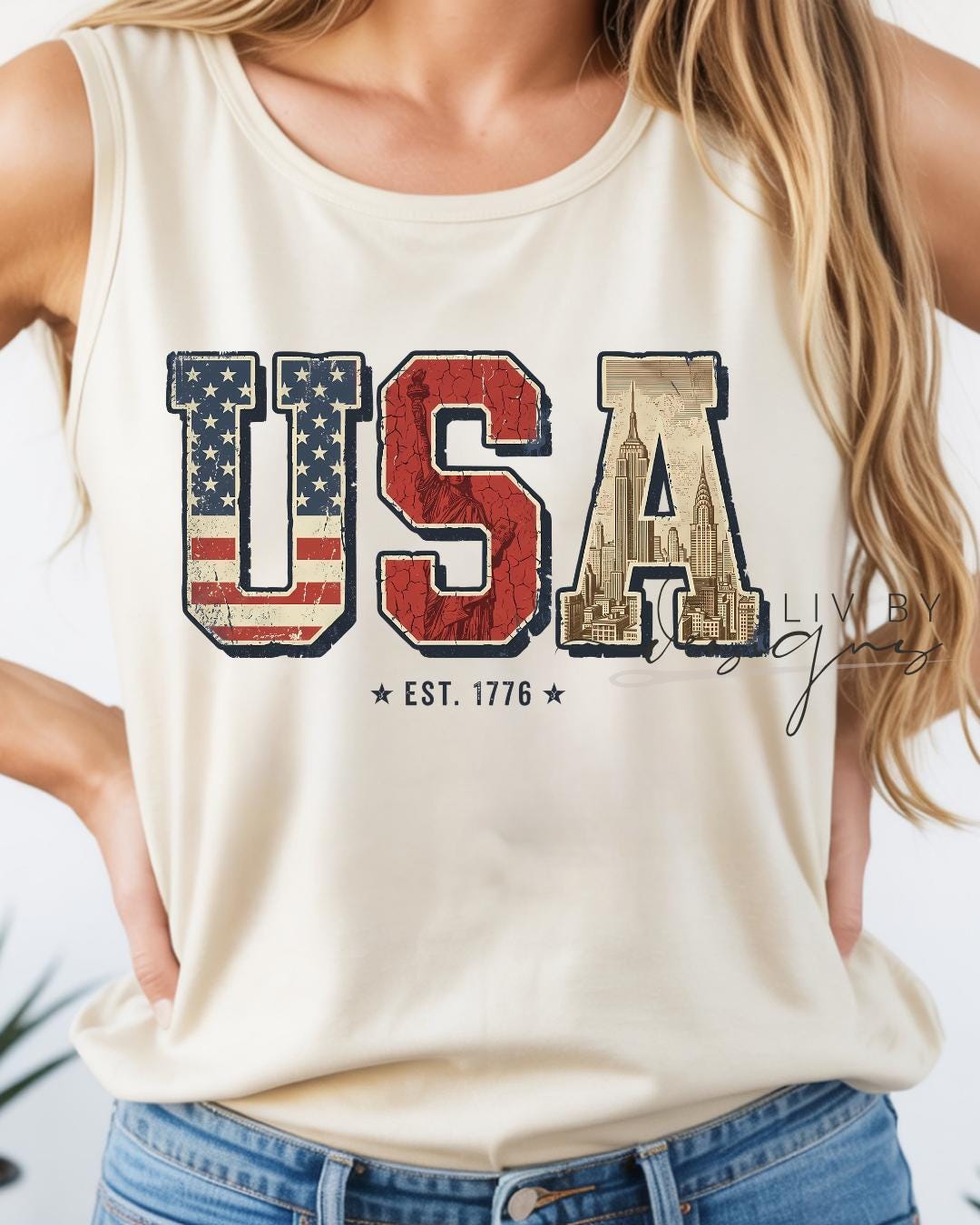 USA Retro Tank | Patriotic Retro tank | Comfort Colors Tank top | Patriotic large letter Graphic __etsy:8093526513