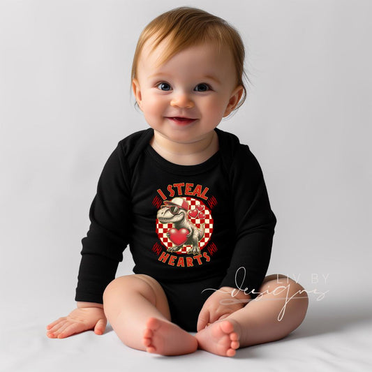 Valentine's Day Kids Outfit | T-Rex I Steal Hearts Crewneck