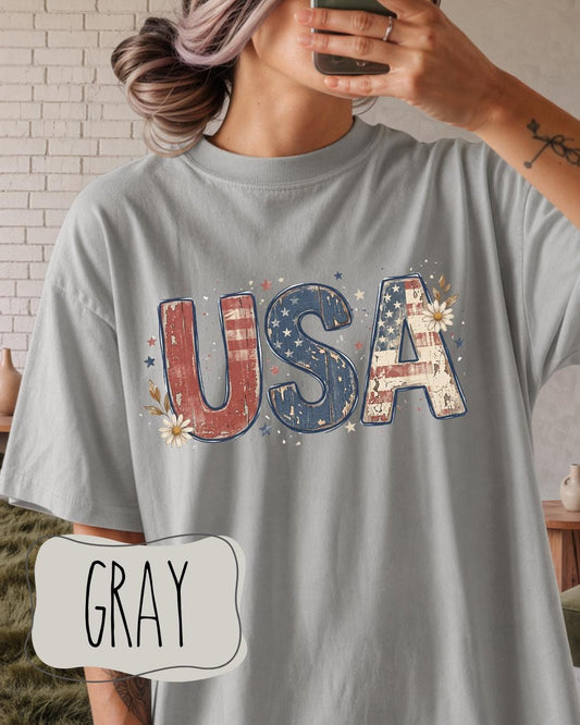 Vintage Floral USA Shirt | Comfort Colors 1717 | Patriotic Daisy Tee | Fourth of July Graphic Shirt __etsy:8160821861