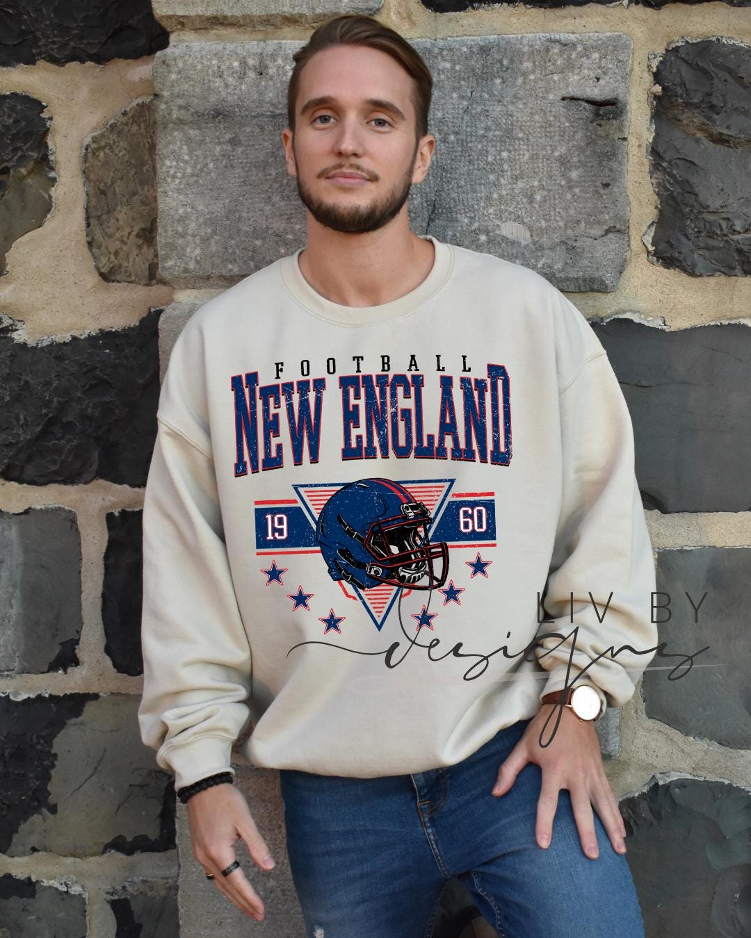 Vintage New England Football Sweatshirt | Retro Helmet, Fan Apparel