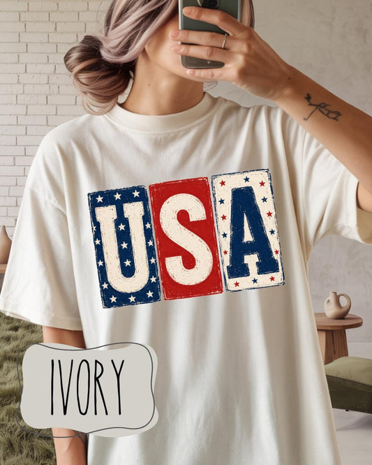 Vintage USA Patriotic Tee | Comfort Colors 1717 | Fourth of July Shirt | Americana Graphic Tee __etsy:8160743195
