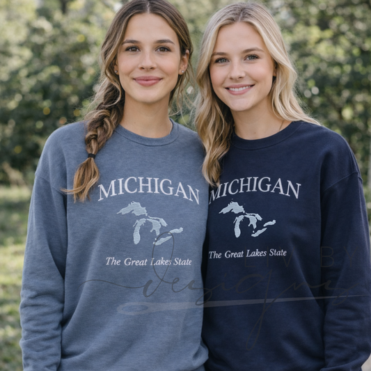 Michigan Embroidered Crewneck | Great Lakes State Sweatshirt | Bella Canvas Crewneck | State of Michigan Pullover