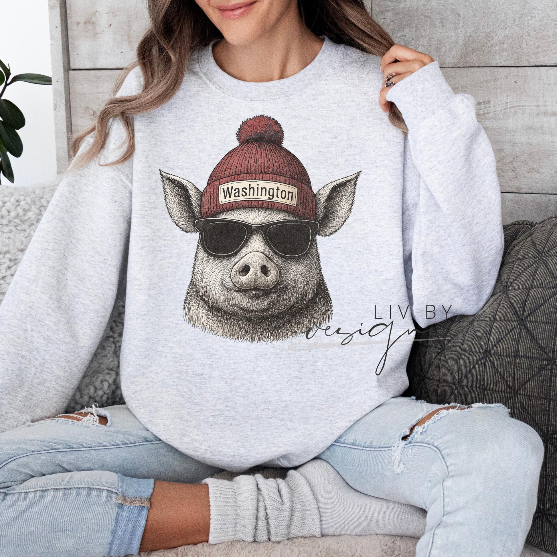 Washington Commanders spirit animal pig crewneck sweatshirt front view