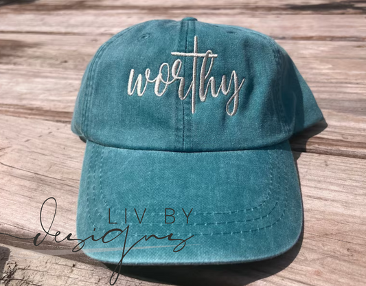 Worthy Embroidered Baseball Cap | Simplistic Christian baseball cap | Christian saying apparel | Cross Minimalist hat apparel