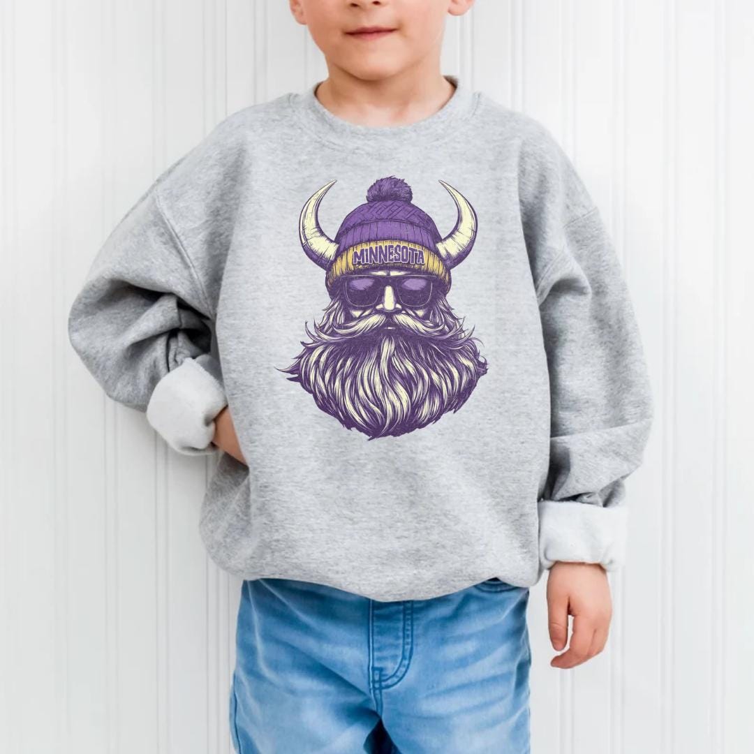 Close-up of sublimated Minnesota Viking graphic on crewneck