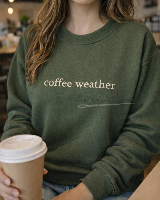 Coffee Weather Crewneck | Embroidered Coffee Sweatshirt | Bella Canvas Crewneck | Cozy Neutral Pullover | Coffee Lover Gift