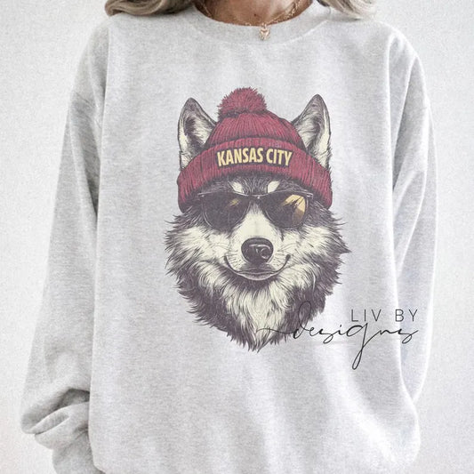 Game Day Chiefs Crew with beanie and shades | Everyday fall crew | Gift for football lover | Football Spirit Animal Crew, Game Day Pullover