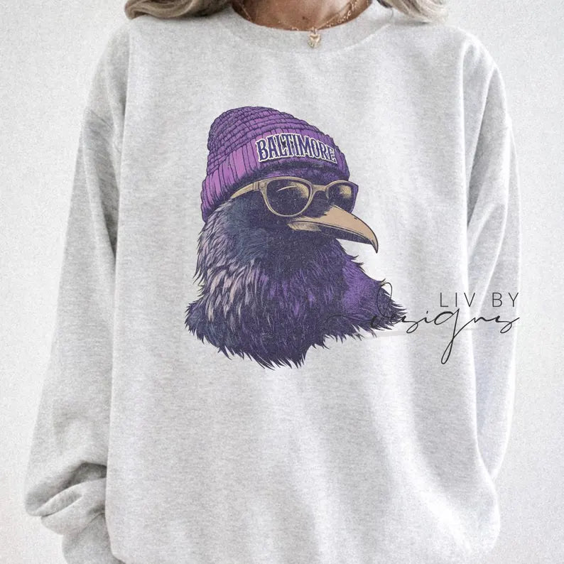 Baltimore Crew with beanie and shades | Everyday crew for fall | Gift for football lover | Football Spirit Animal Crew, Game Day Pullover