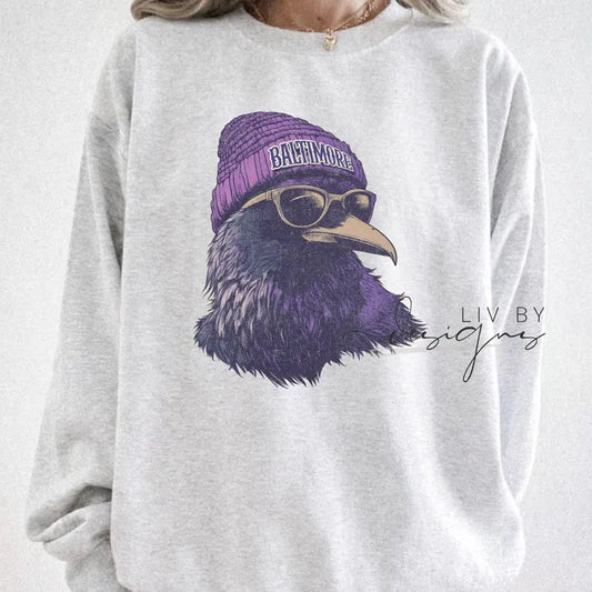 Baltimore Crew with beanie and shades | Everyday crew for fall | Gift for football lover | Football Spirit Animal Crew, Game Day Pullover