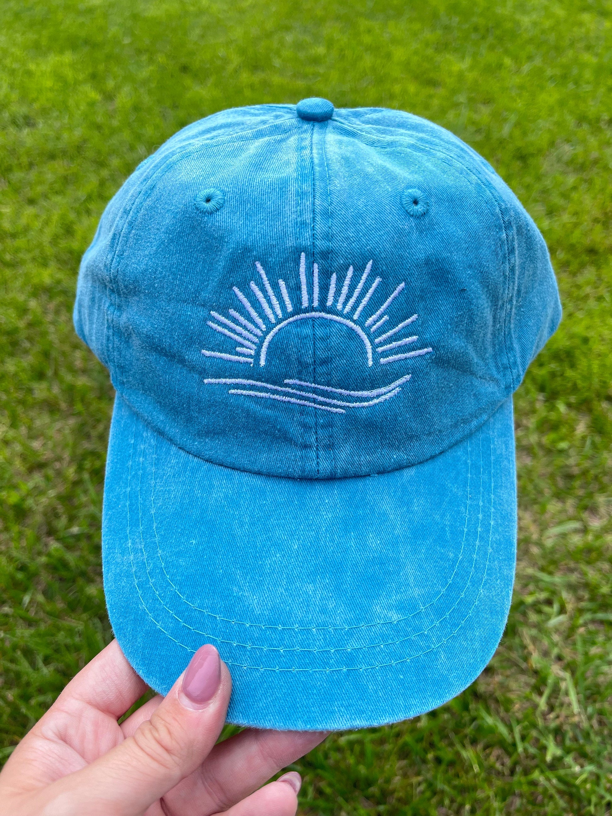 Embroidered Sunrise Hat | Pigment Dyed Cotton Baseball Cap (etsy image id: 5170731833)
