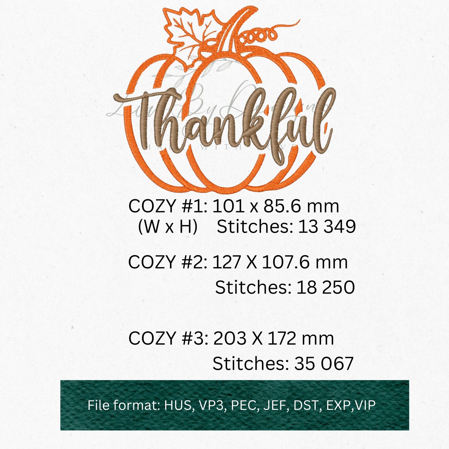 Thankful Pumpkin Embroidery Design, Cursive Lettering (Digital Download) (etsy image id: 5350232179)