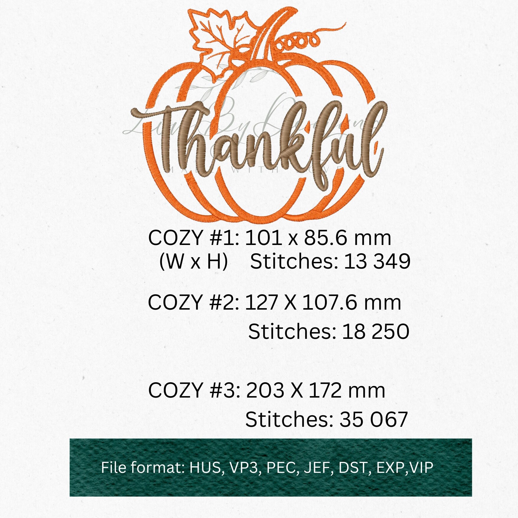 Thankful Pumpkin Embroidery Design, Cursive Lettering (Digital Download) (etsy image id: 5350232179)