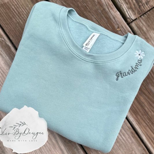 Soft sweater: Mama neckline Embroidered Personalized / customized sleeve with names for  Mother's Day, New Mom, or friend Gift