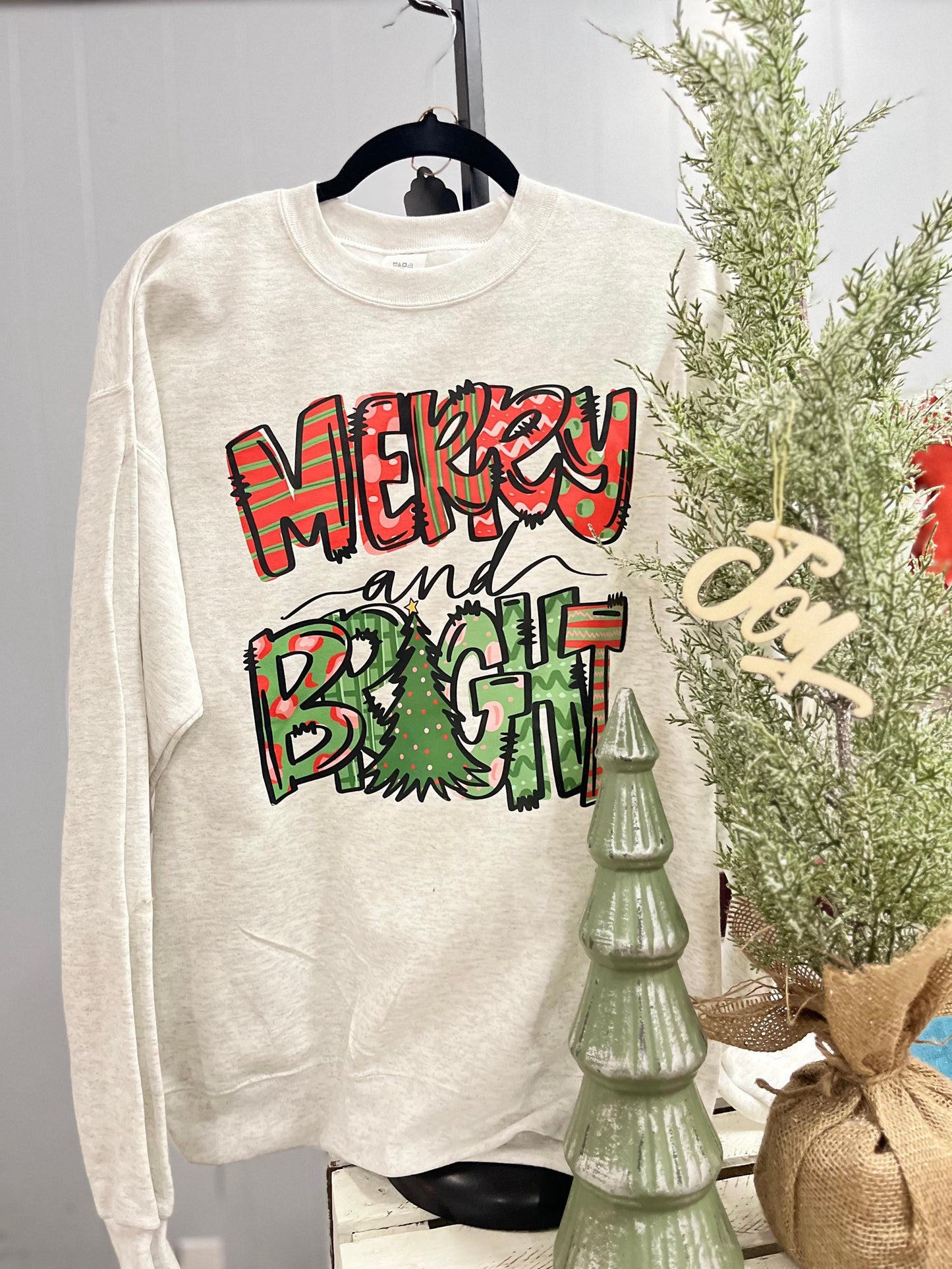 Merry and Bright Christmas Crewneck | Gildan Heavyweight Sweatshirt | DTF Holiday Sweater | Festive Unisex Winter Shirt | Cozy Gift