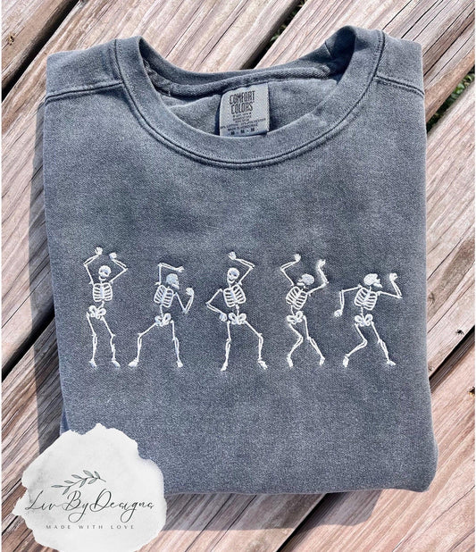 Dancing Skeleton Embroidered Crewneck | Comfort Colors Sweatshirt | Fall Halloween Sweatshirt | Cozy Spooky Season Pullover (etsy image id: 6243281340)