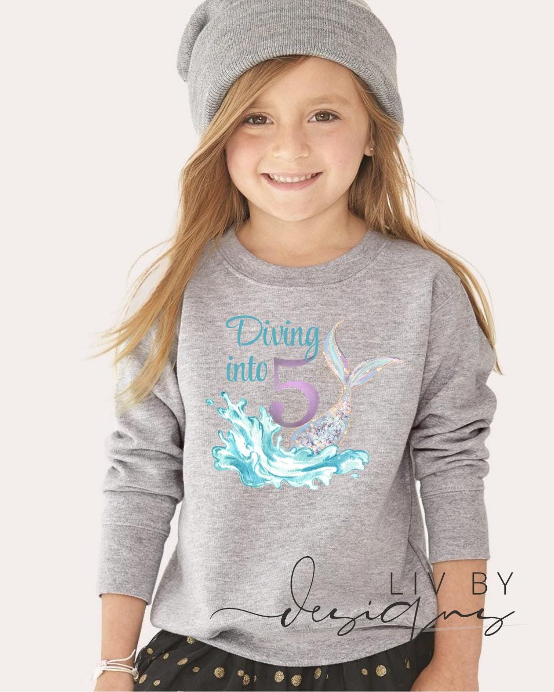 Mermaid Birthday Sweatshirt | 'Diving Into 5' Outfit (etsy image id: 6813468552)