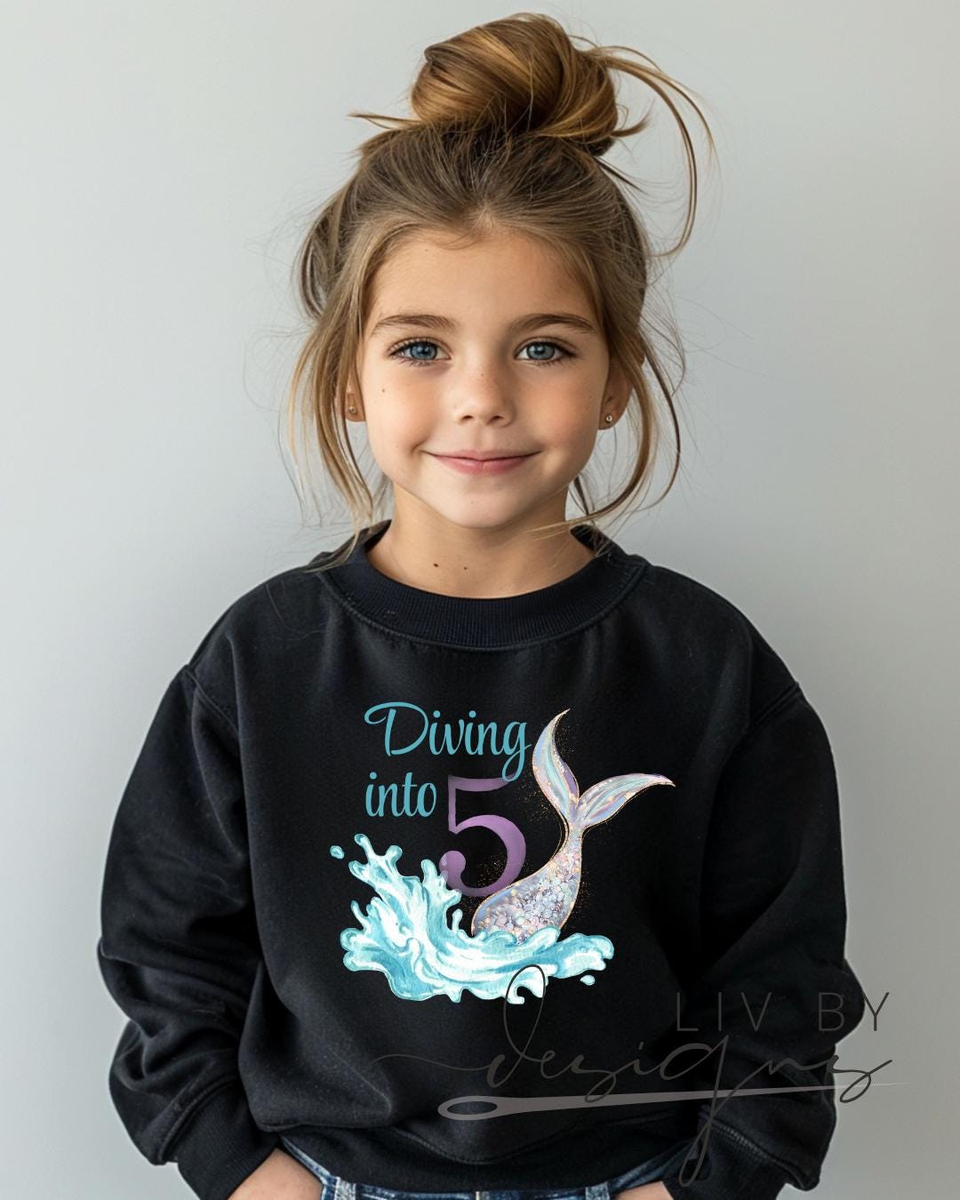 Mermaid Birthday Sweatshirt | 'Diving Into 5' Outfit (etsy image id: 6813468556)