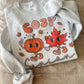 Gildan grey crewneck sweatshirt with Cozy Season pumpkin and leaf design (etsy image id: 6813546147)