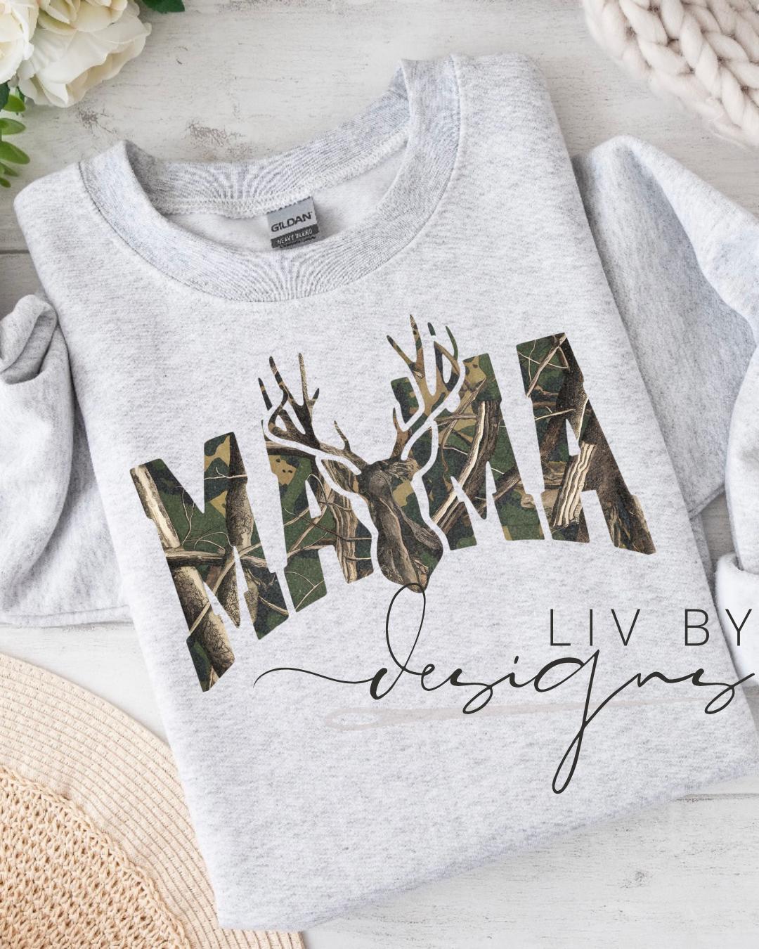 Camo Deer Mama Sweatshirt | Hunting Mom Pullover (etsy image id: 6813557406)