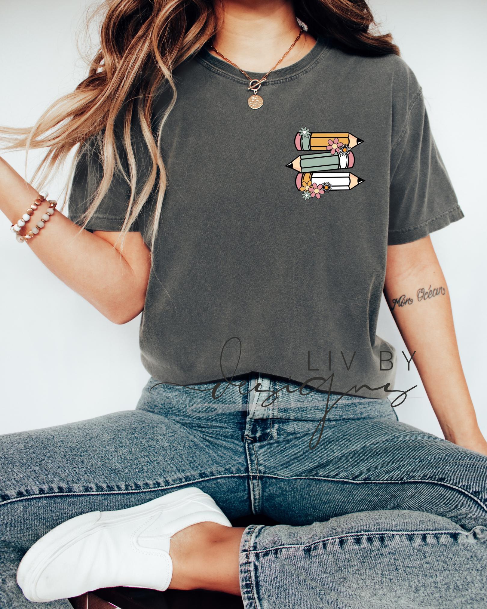 Comfort Colors Teacher Tee | Floral Pencil Pocket Graphic Shirt (etsy image id: 6814757818)