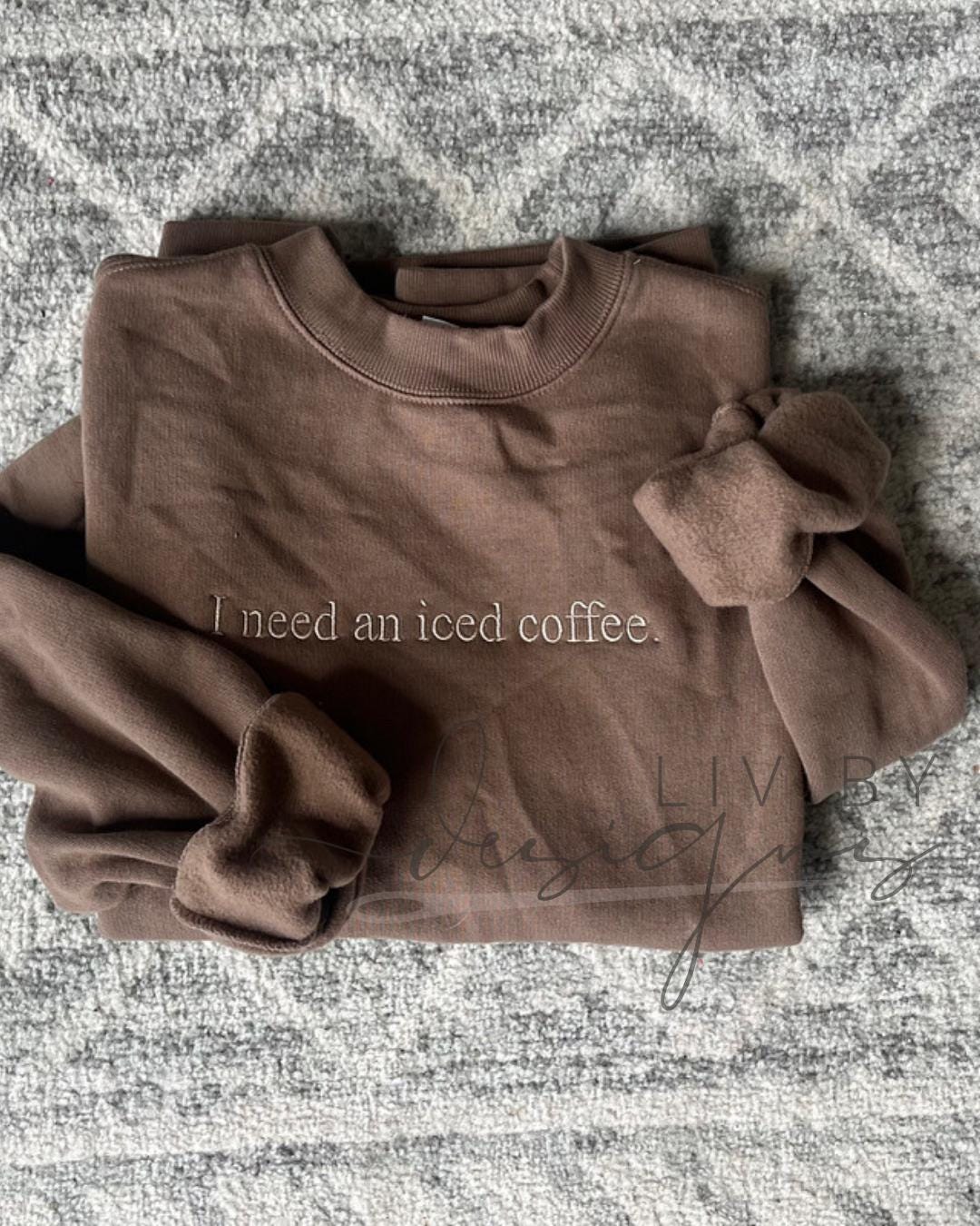 Embroidered Iced Coffee Sweatshirt | Enza Oversized, Customizable (etsy image id: 6820523214)