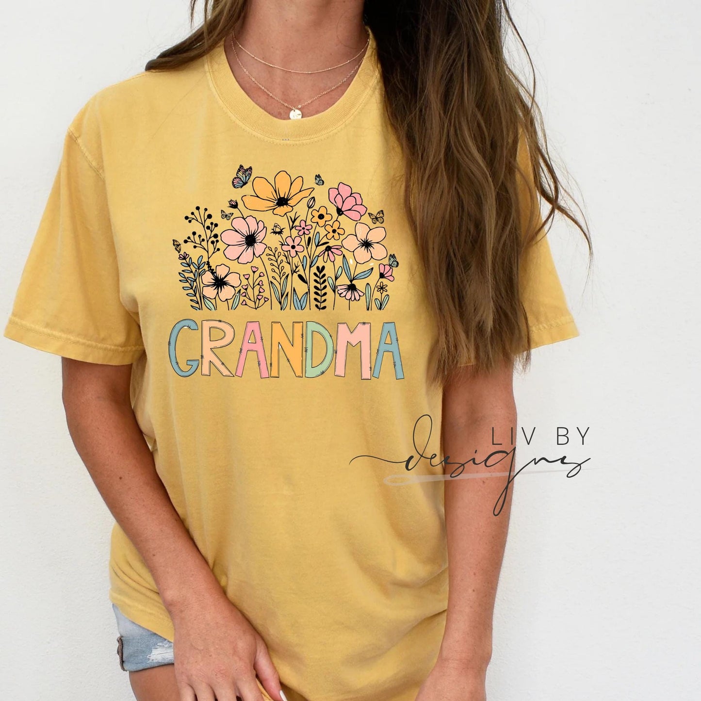 Pastel flower design GRANDMA shirt for moms (etsy image id: 6841925947)