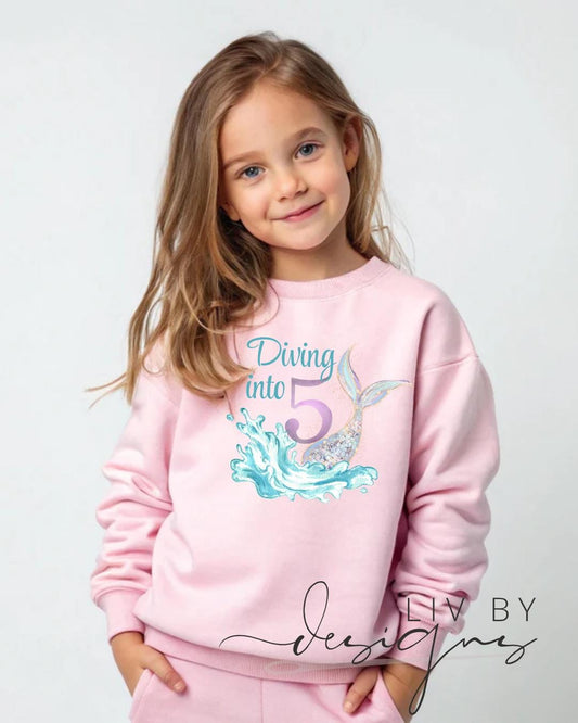 Mermaid Birthday Sweatshirt | 'Diving Into 5' Outfit (etsy image id: 6861459889)