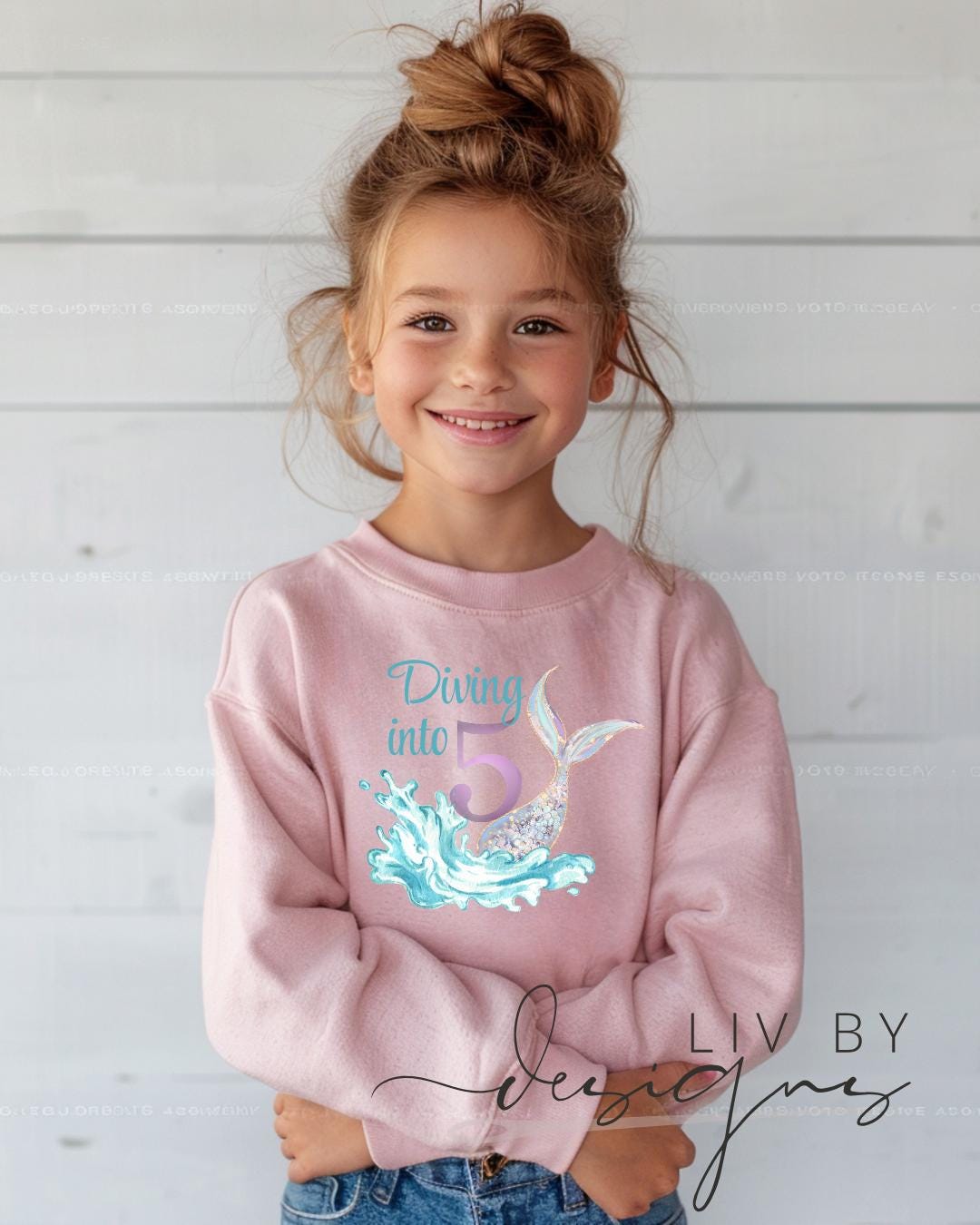 Mermaid Birthday Sweatshirt | 'Diving Into 5' Outfit (etsy image id: 6861459895)