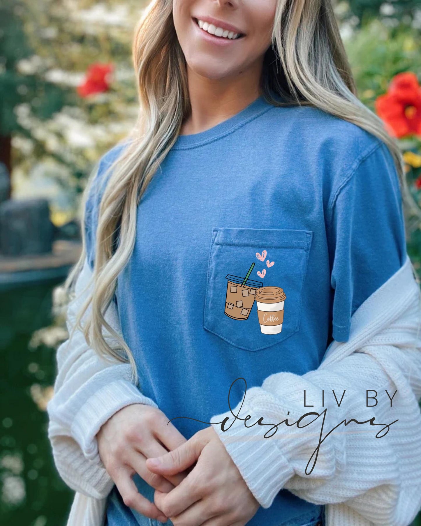 Comfort Colors Coffee T-Shirt | Iced & Hot Coffee Pocket Tee (etsy image id: 6862668733)