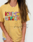 Comfort Colors Kindergarten teacher shirt in Mustard with bright DTF transfer design (etsy image id: 6862741283)