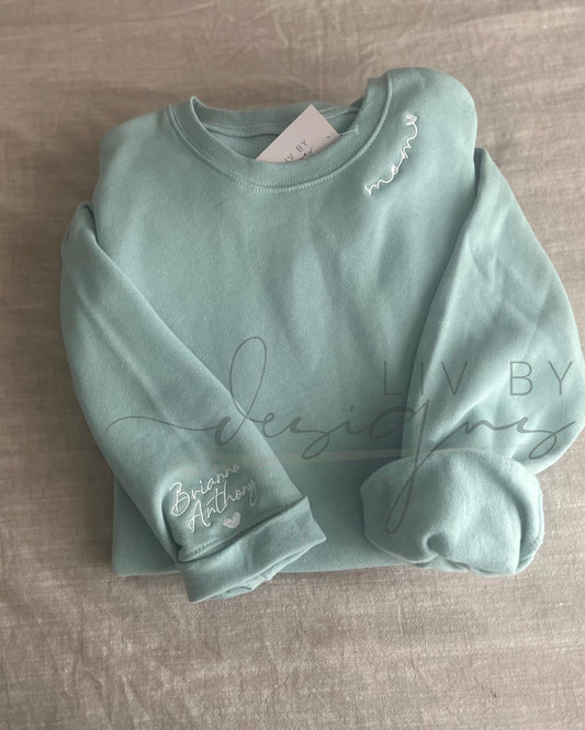 Custom Embroidered Sweatshirt, Personalized Name Sleeve, Gift for Mom (etsy image id: 6875380278)