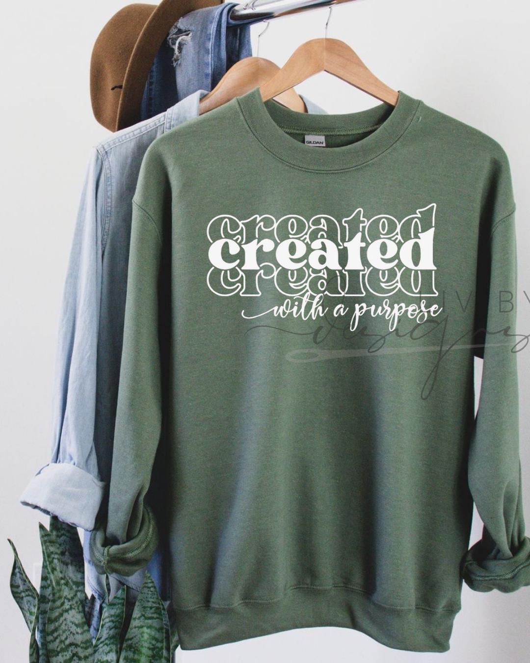 Christian Crewneck Sweatshirt | "Created with a Purpose" Graphic (etsy image id: 6886858015)