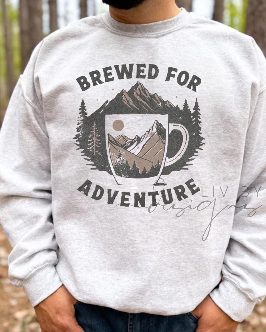 Coffee & Hiking Gildan Sweatshirt | Sublimated Mountain Design (etsy image id: 6886943931)