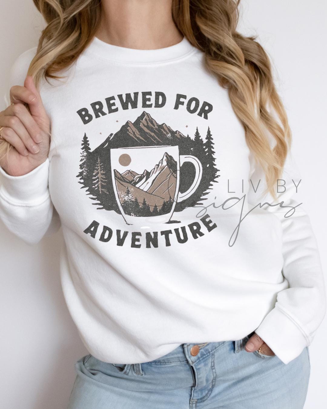 Coffee & Hiking Gildan Sweatshirt | Sublimated Mountain Design (etsy image id: 6886944039)