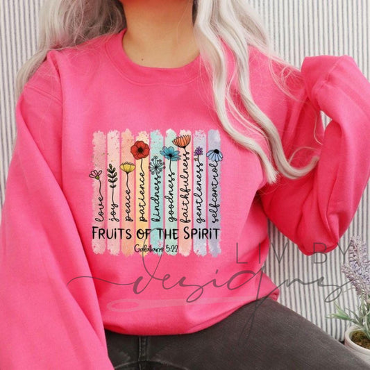 Fruits of the Spirit Bible Crewneck | Christian Sweatshirt | Galatians 5:22 Faith Apparel | Floral DTF Print | Religious Gift for Women
