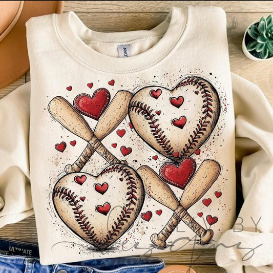 Baseball Heart Sweatshirt | DTF Printed Gildan Crewneck | Cute Valentine Baseball Shirt | Softball Mom Gift | Sports Lover Game Day Top