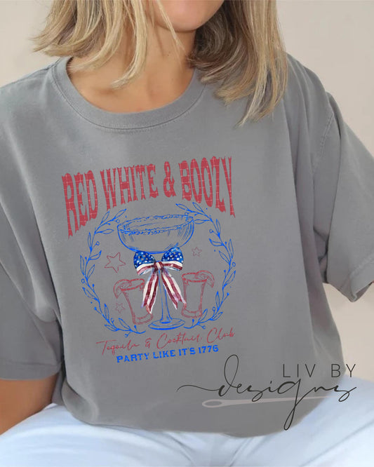 Red White and Boozy T-Shirt | Comfort Colors Tee | Tequila and Cocktail Club Shirt | 4th of July Party Shirt | DTF Patriotic Graphic Tee