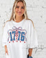 1776 Comfort Colors T-Shirt – Patriotic 4th of July Tee – Stars and Stripes Bow Shirt – USA Independence Day Outfit – Retro America Top