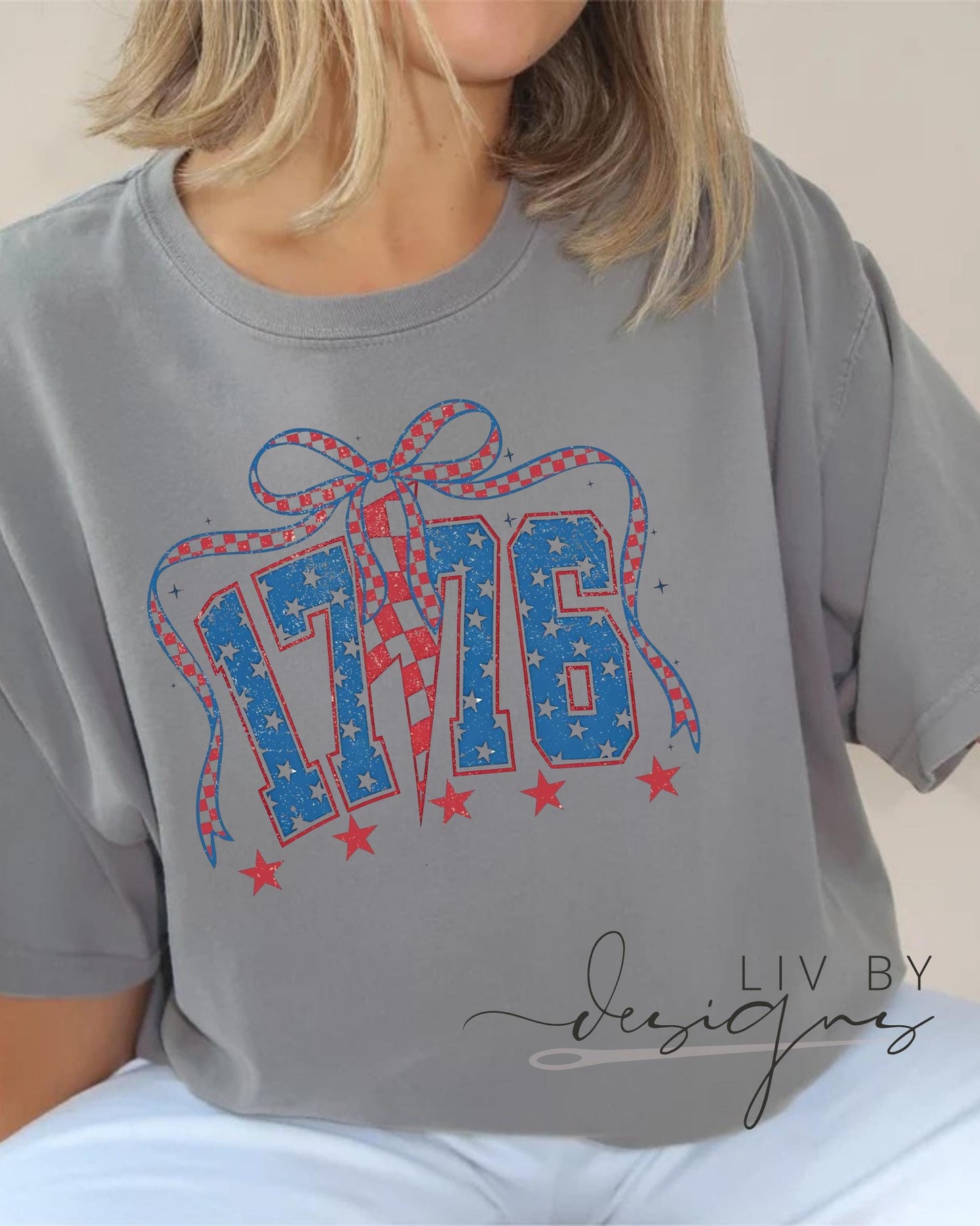 1776 Comfort Colors T-Shirt – Patriotic 4th of July Tee – Stars and Stripes Bow Shirt – USA Independence Day Outfit – Retro America Top