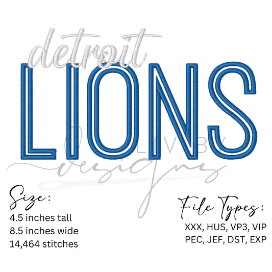 Detroit Lions Embroidery file - includes: Xxx, Hus, Vp3, Vip, Pes, Pec, Jef, Dst, Exp | Lions Embroidery | Sport Embroidery Files (etsy image id: 6980959881)